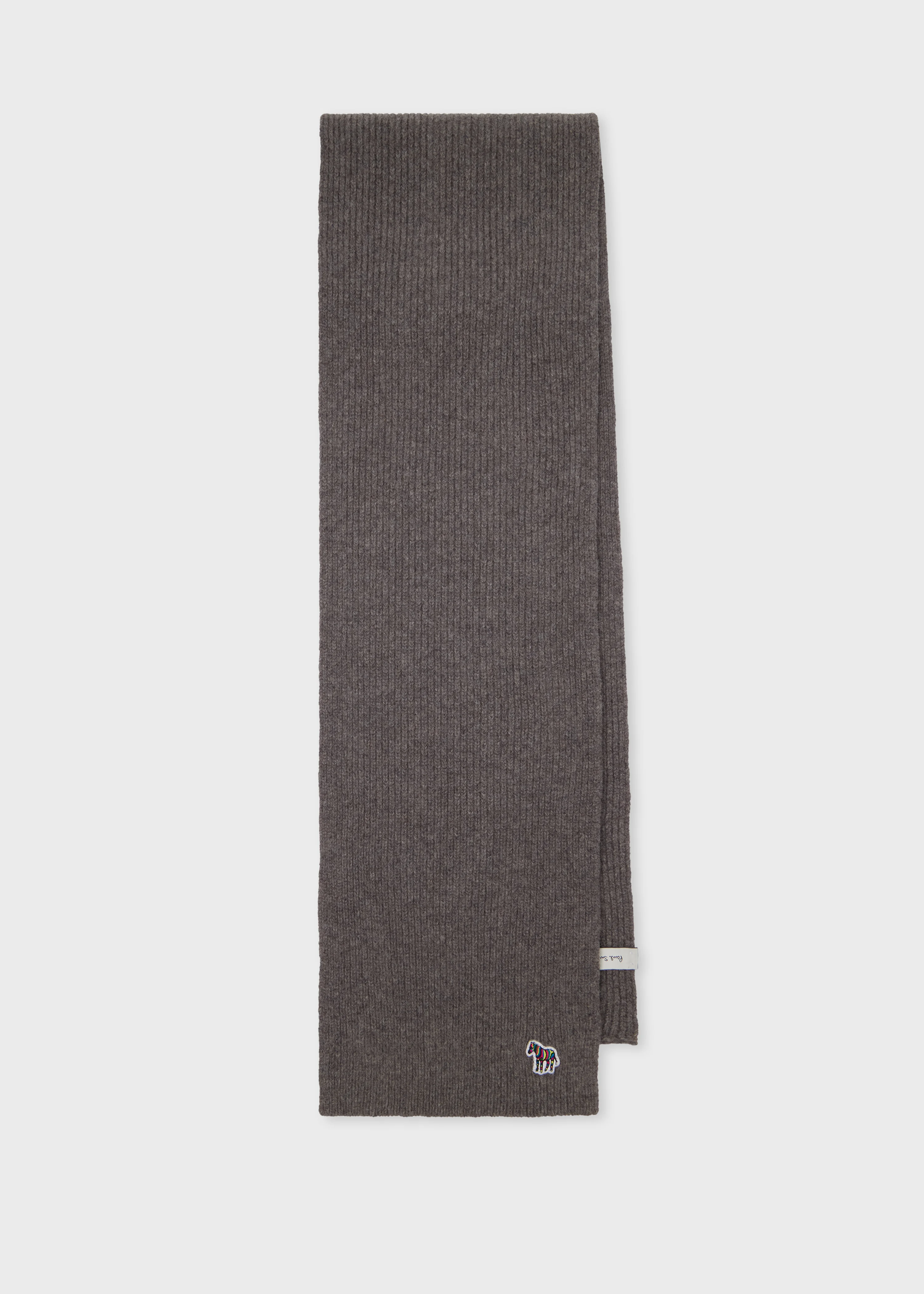 Grey 'Zebra' Lambswool Ribbed Knit Scarf - 1