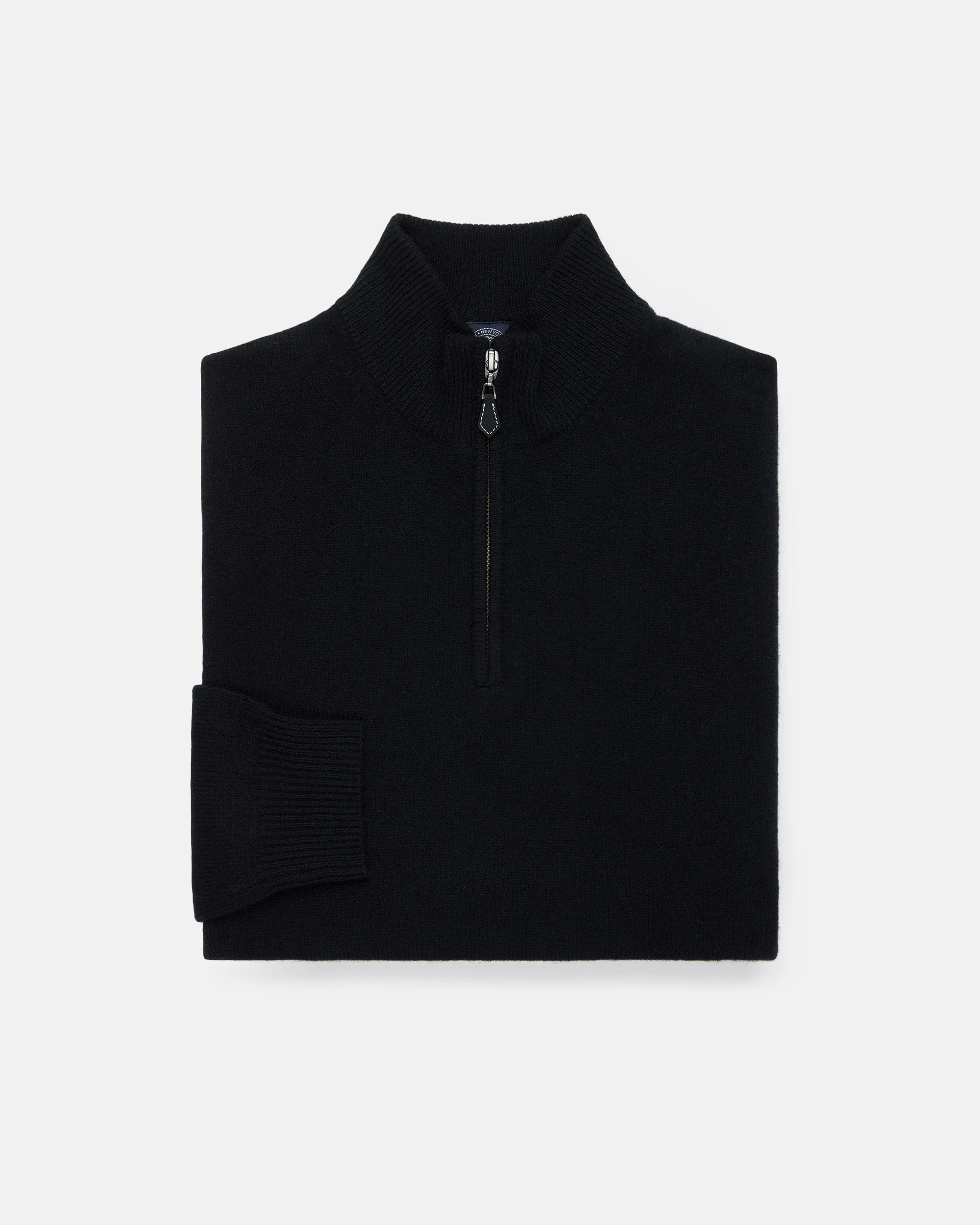 BLACK LAMBSWOOL QUARTER ZIP-UP SWEATER - 1