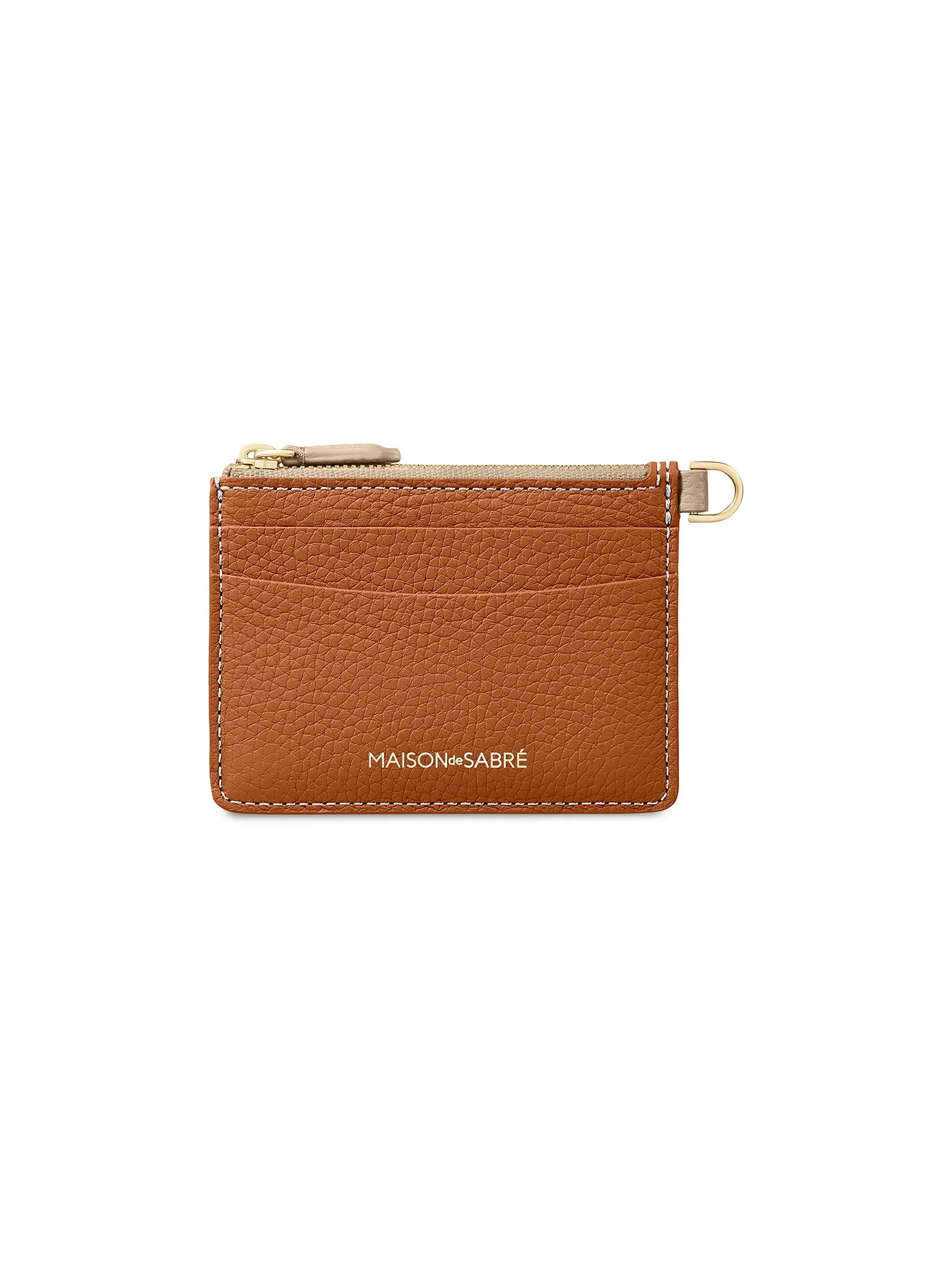 Women's Leather Zipped Card Pouch - Pecan Nude - 1