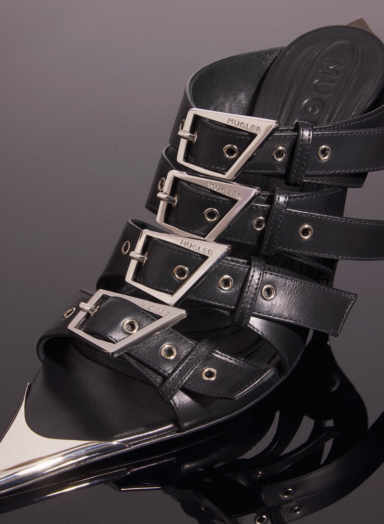 black leather buckled fang 95 sandals - 4