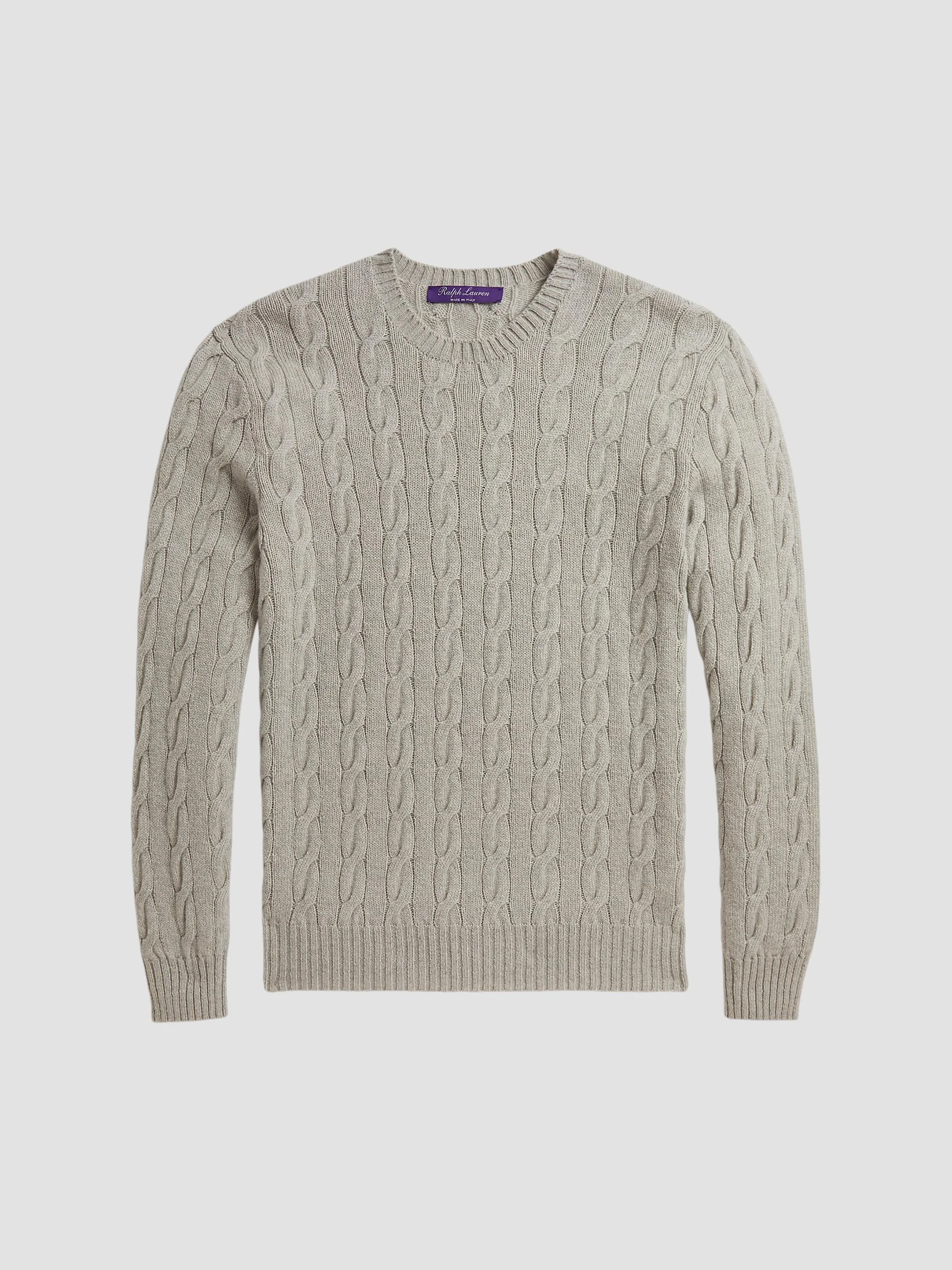 Men's Cable-Knit Cashmere Crewneck Sweater - Pearl Grey Melange - 1