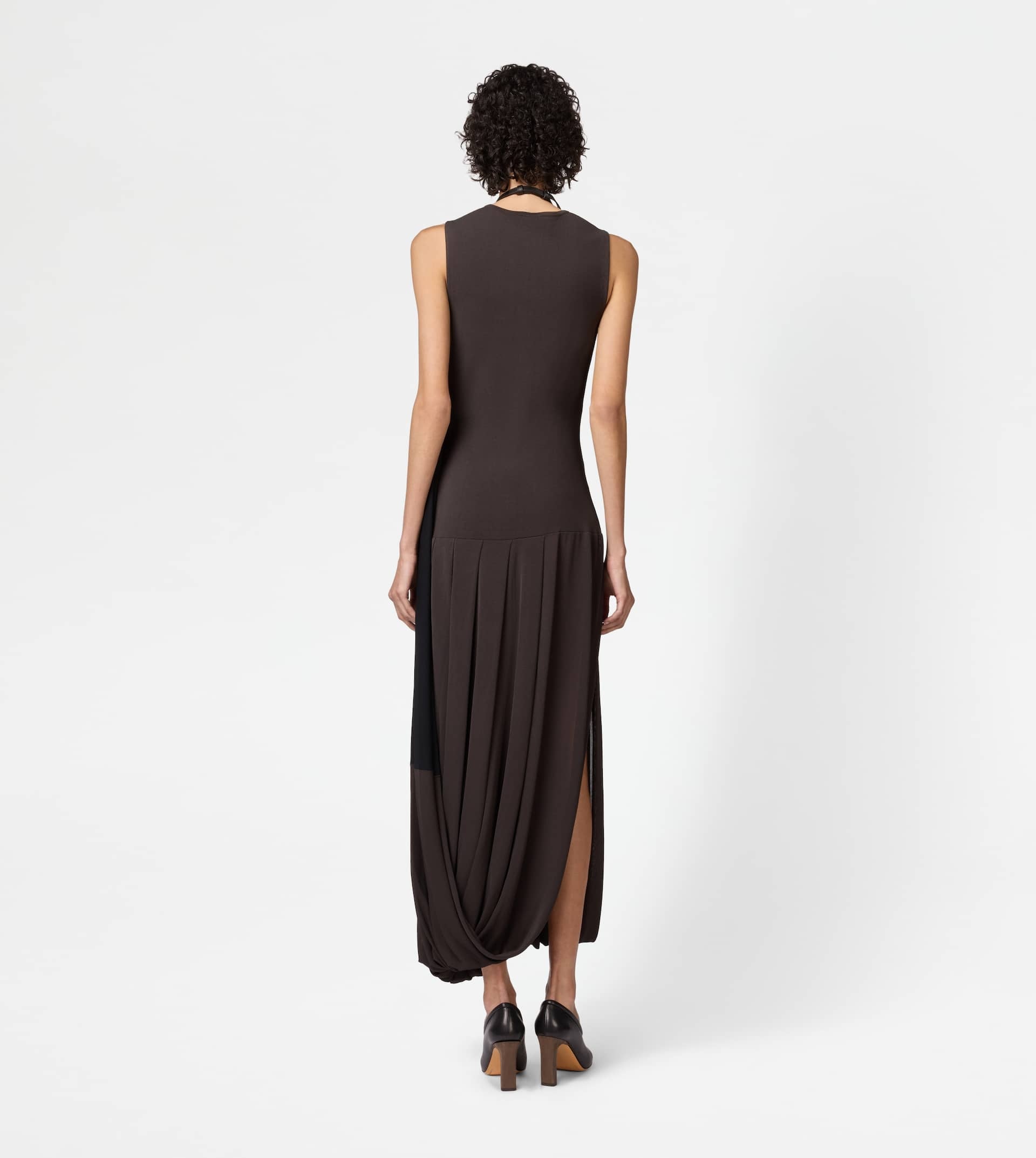 DRESS WITH DRAPE IN STRETCH VISCOSE - BROWN, BLACK - 3