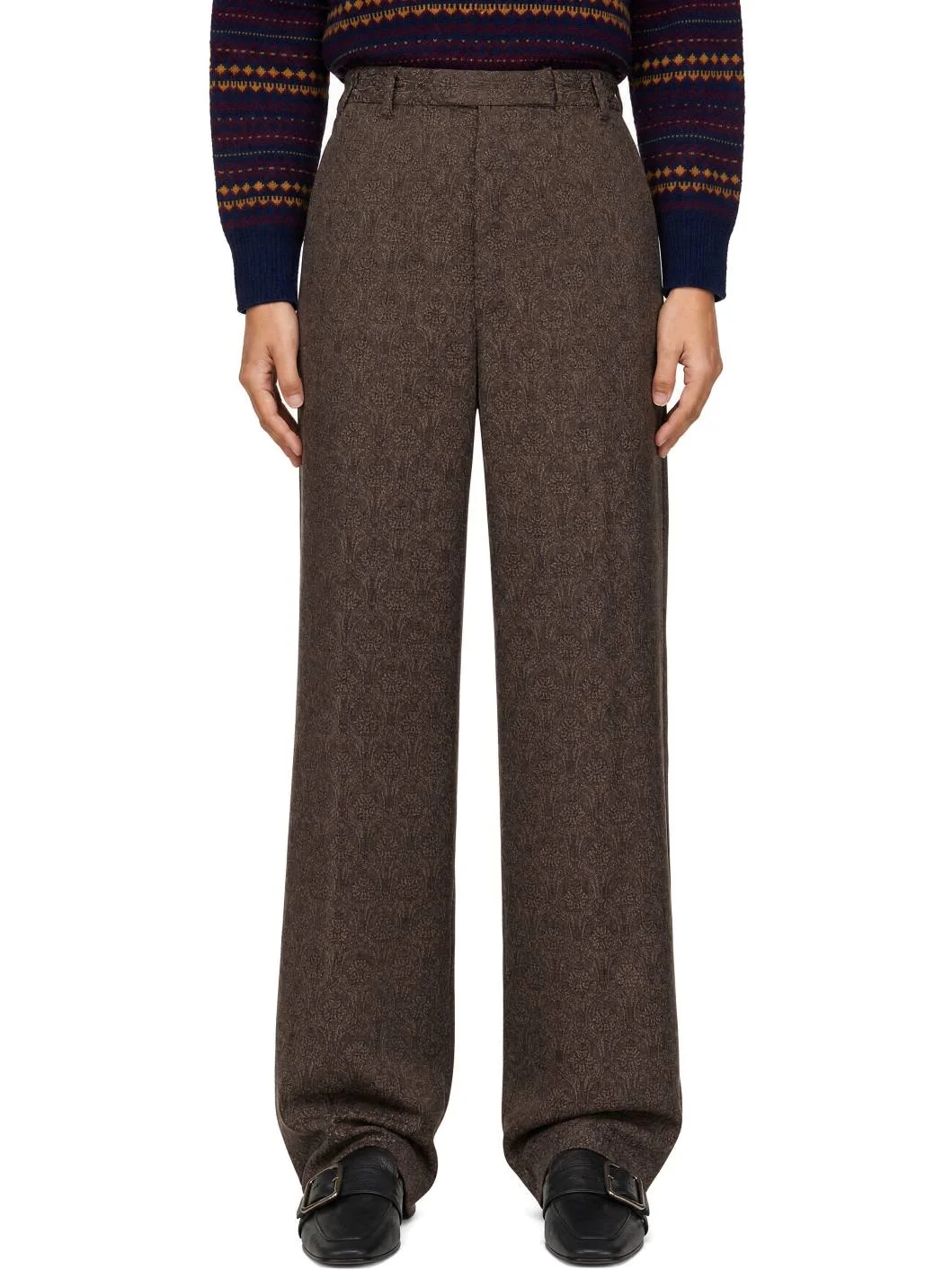 Brown Floral Crêpe Trousers - 1