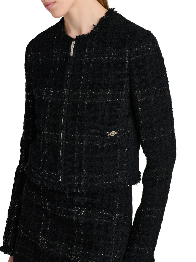 Women's Mix Tweed Collarless Jacket - Black 5