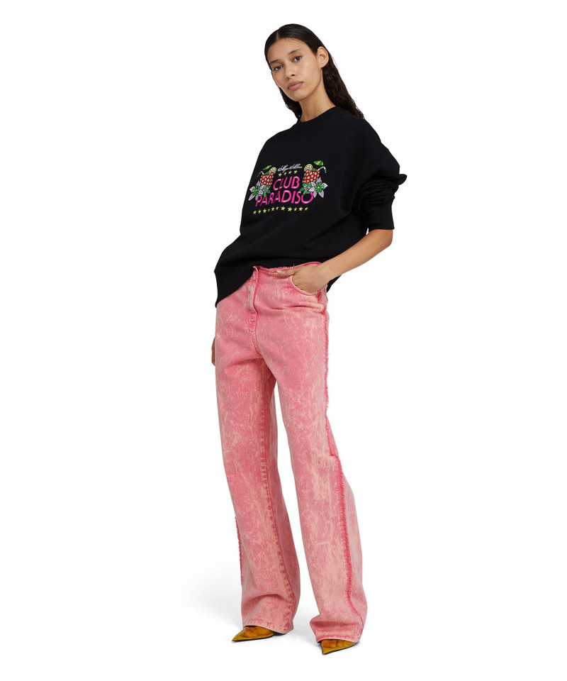 Solid color cotton crewneck sweatshirt with "club paradiso" graphic 1