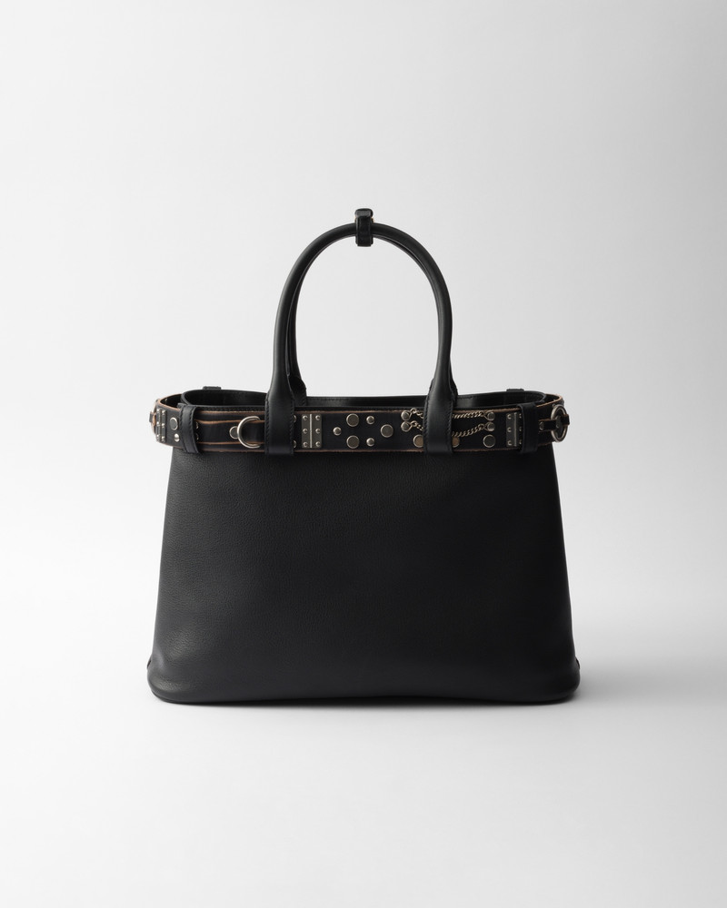 Large Prada Buckle leather bag with studded belt 4
