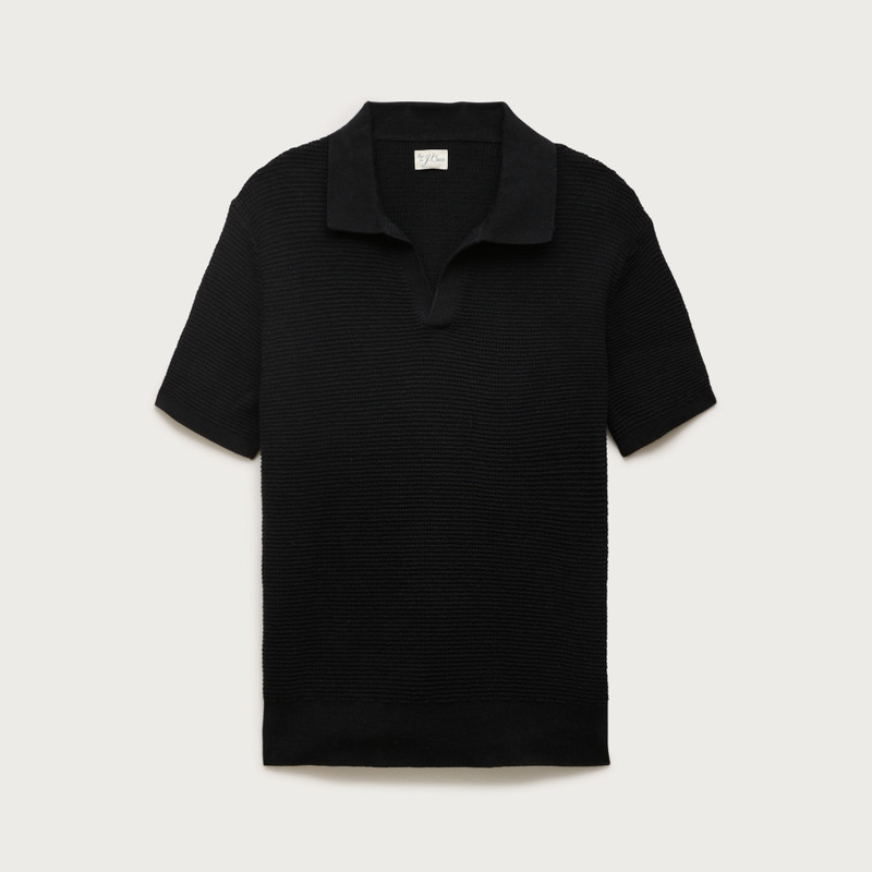 Short-sleeve cotton waffle-knit johnny-collar sweater-polo 1