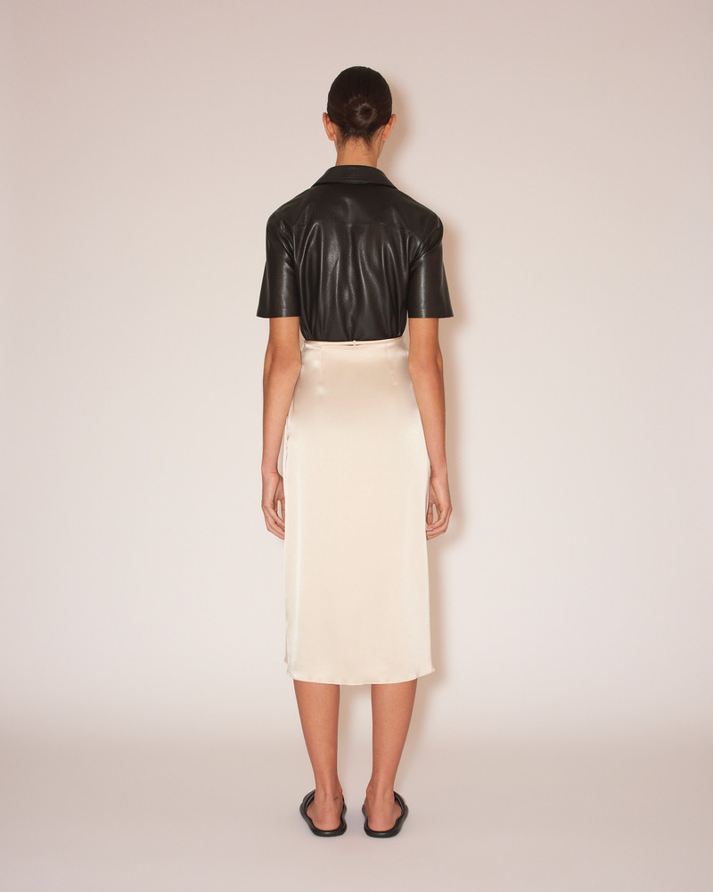 LEA - Glossy satin wrap skirt - Creme 6