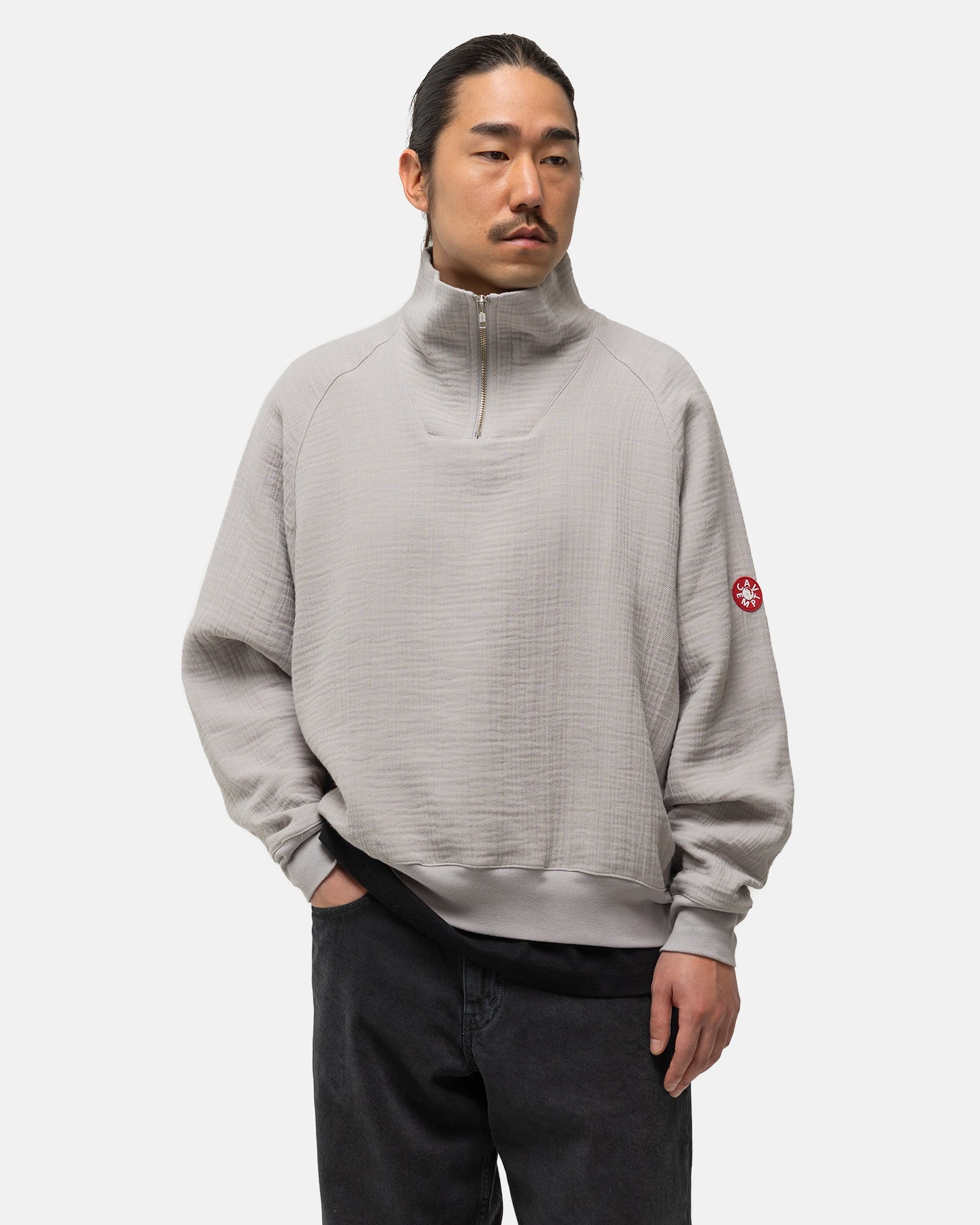 Layered Gauze Half Zip Grey - 4