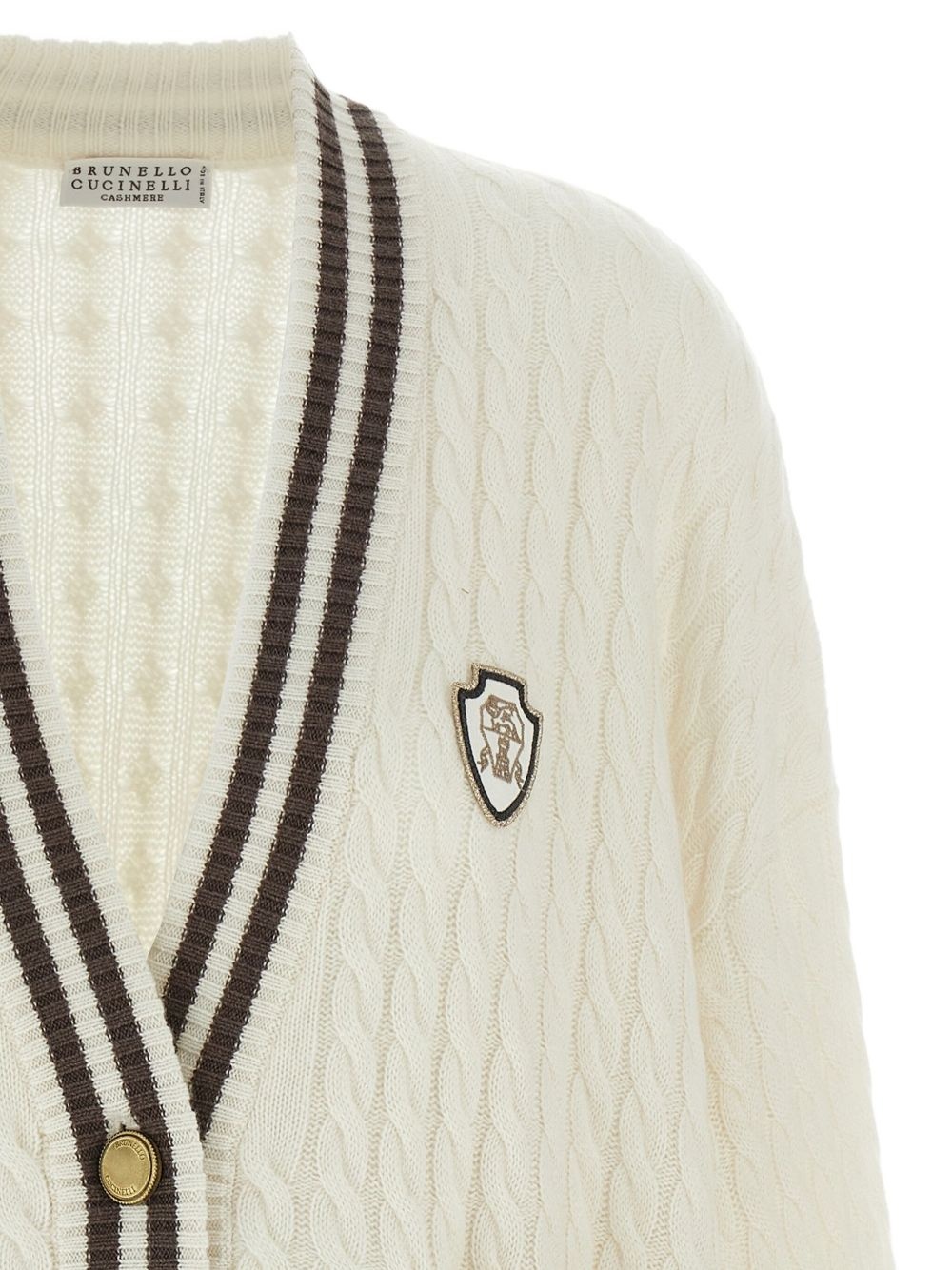 cable-knit logo-patch cardigan - 4