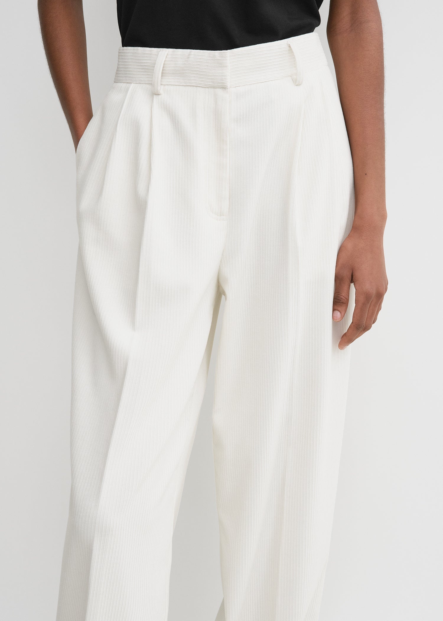 Silk cotton cord trousers meringue - 5