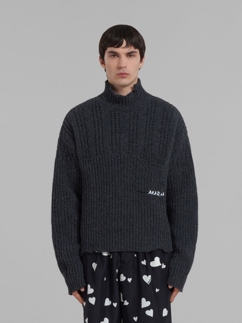 Marni GREY VIRGIN WOOL JUMPER WITH NIBBLED HEM outlook