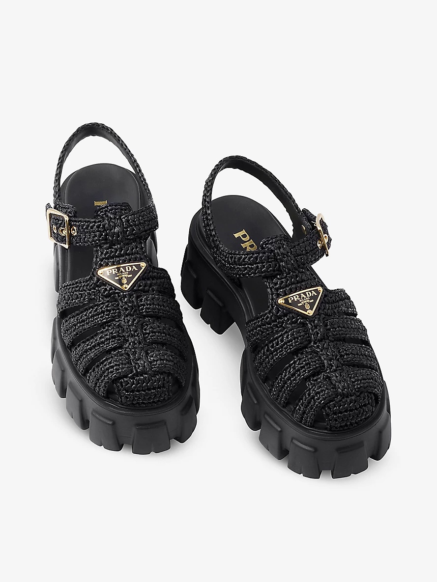 Monolith logo-plaque chunky-sole caged crochet sandals - 6