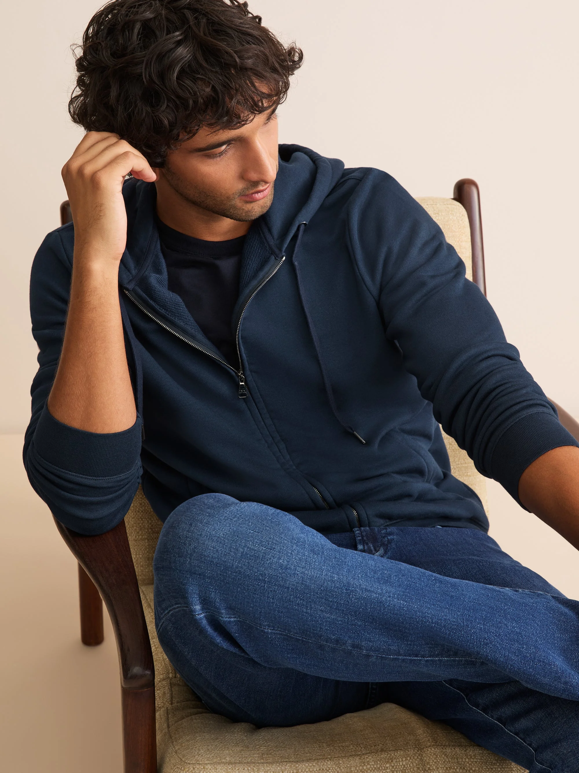 Harley Cotton Modal Zip Up Hoodie Navy Blue - 1