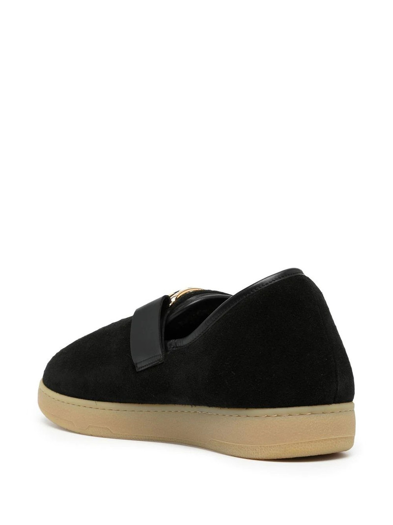velvet logo-buckle slippers 3