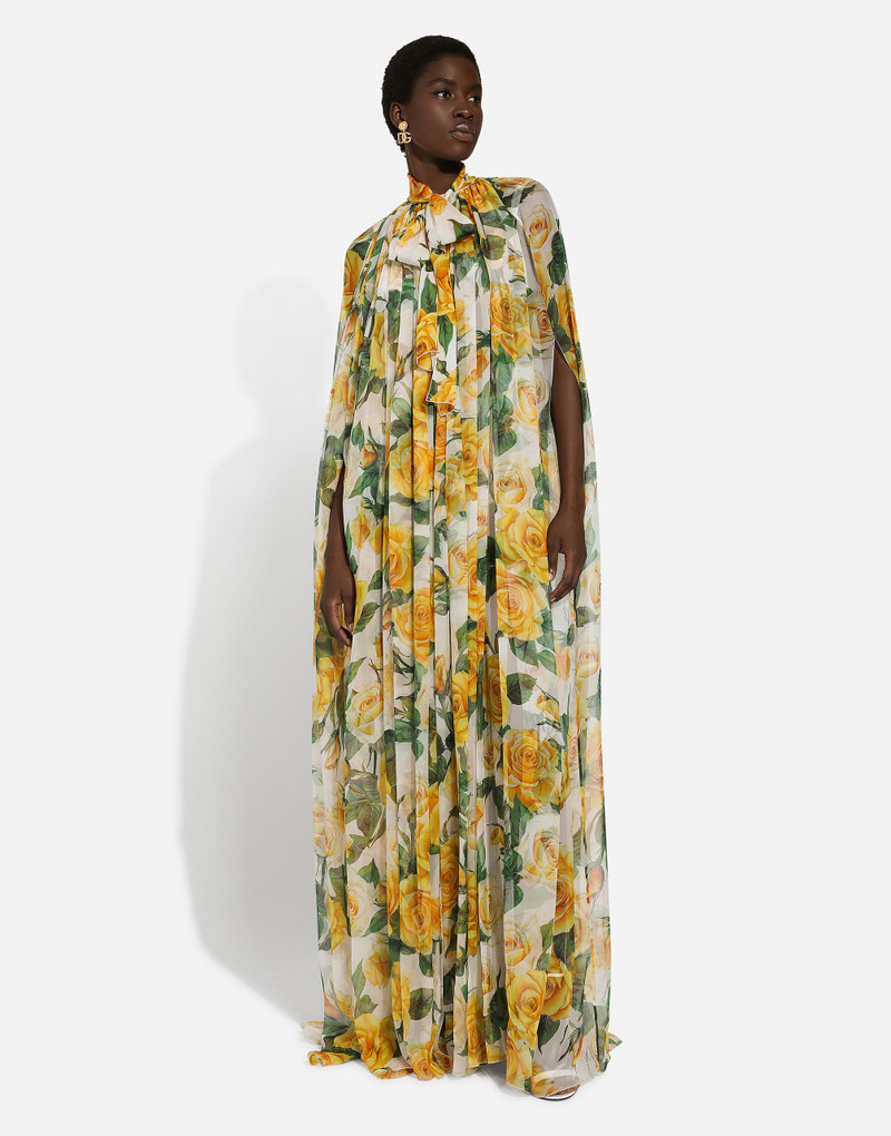 Silk chiffon cape with yellow rose print 5