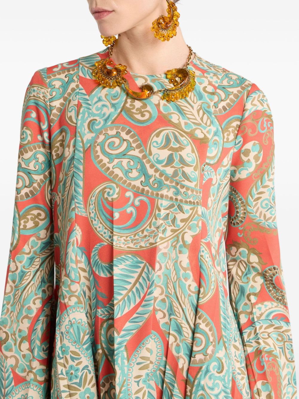 paisley pleated mini dress - 4