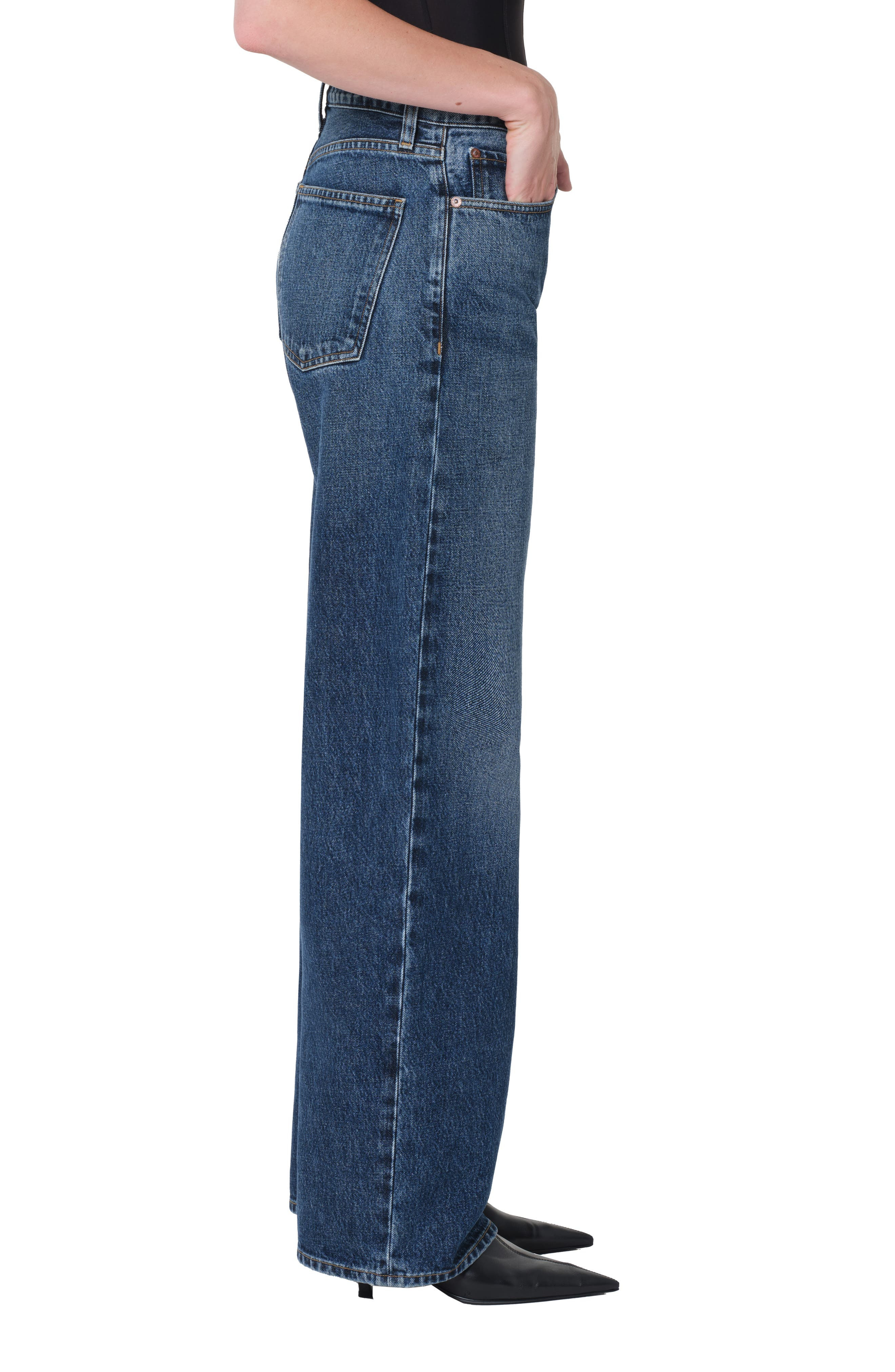 AGOLDE Arc Straight Leg Jeans in Short Wave Bright Dark Indigo at Nordstrom - 3