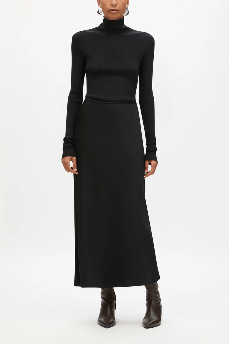 Another Tomorrow Satin Skirt in Black outlook