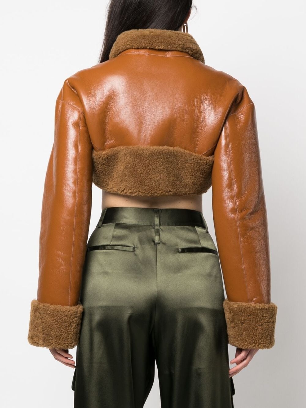 cropped shearling leather jacket - 4