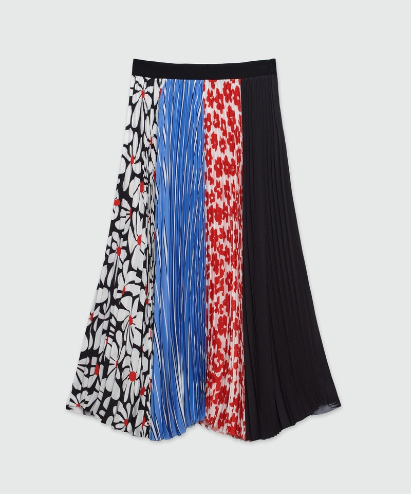 Patchwork patterned crepe de chine skirt - 1