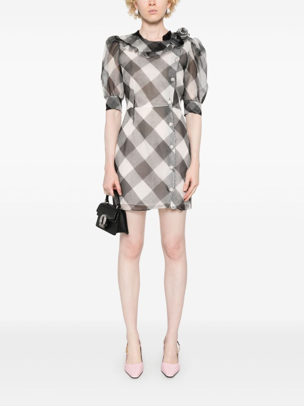 checked silk mini dress - 2