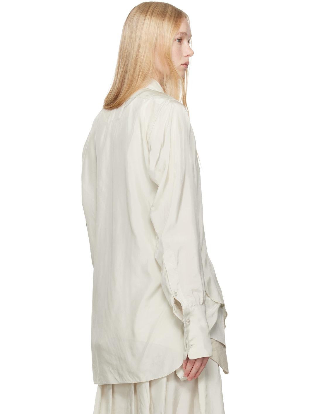 Beige Dropped Hem Shirt - 3