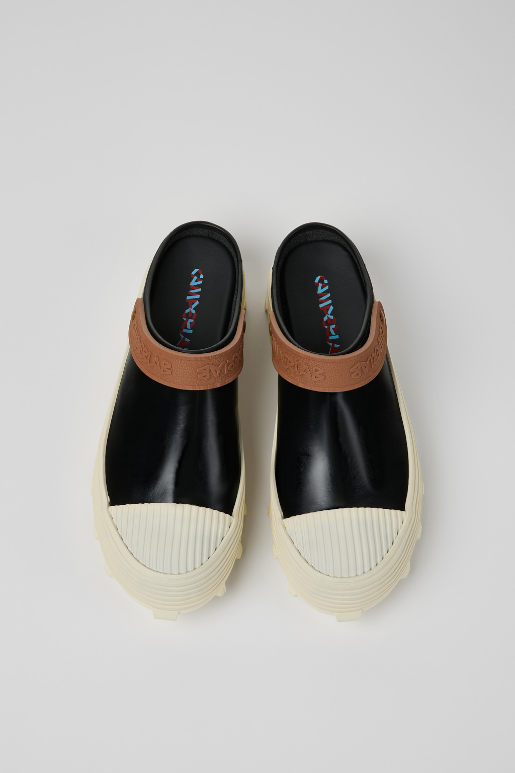 Black-White-Brown Leather Clogs - 4