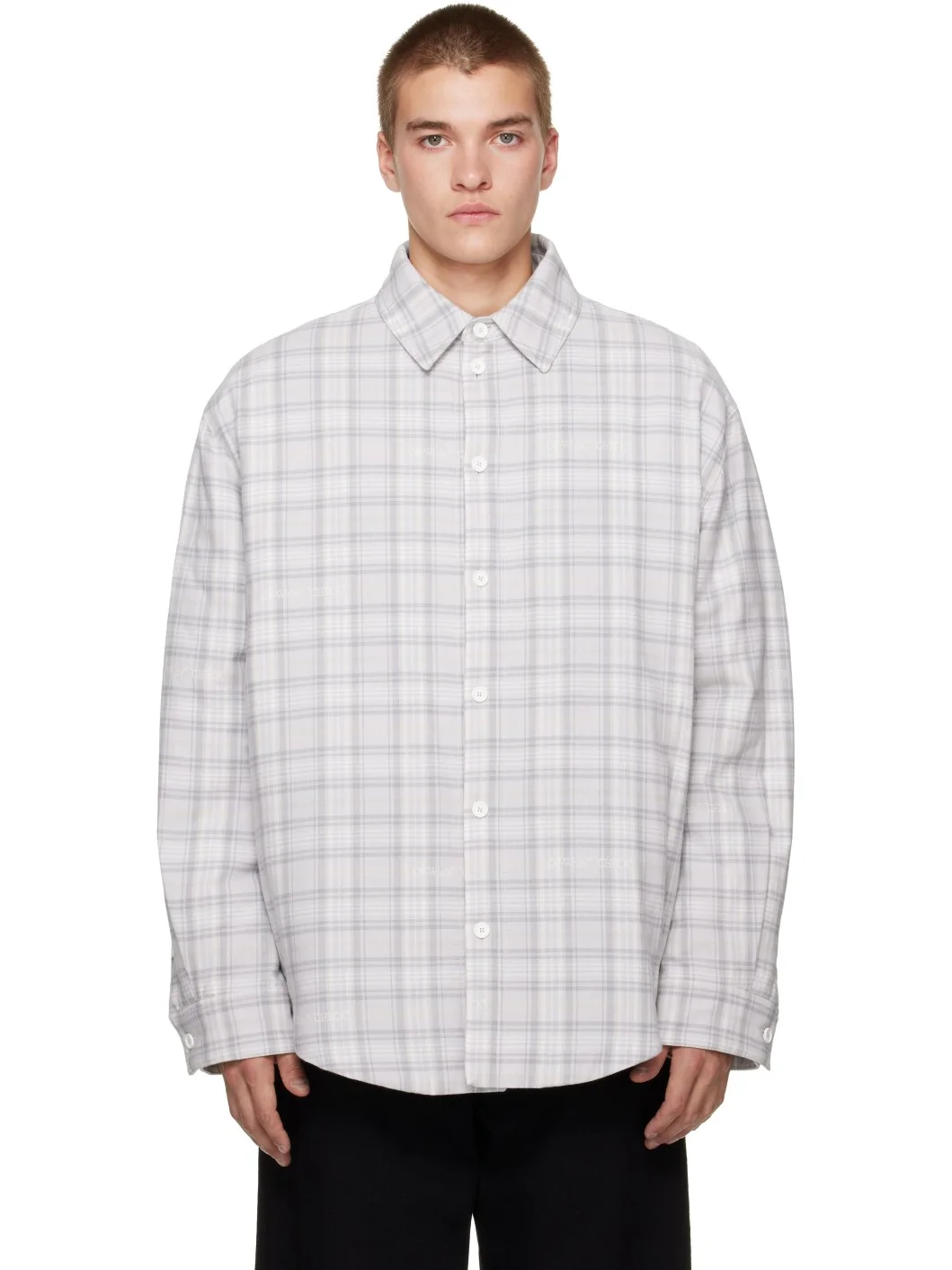 Gray Check Flannel Padded Overshirt Jacket - 1