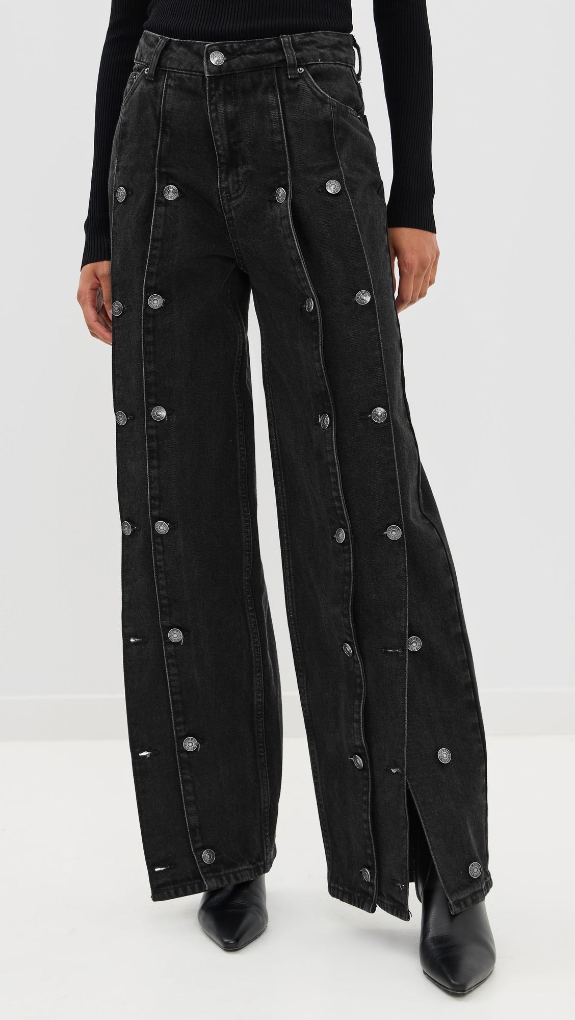 Button Detail Wide Jeans - 6