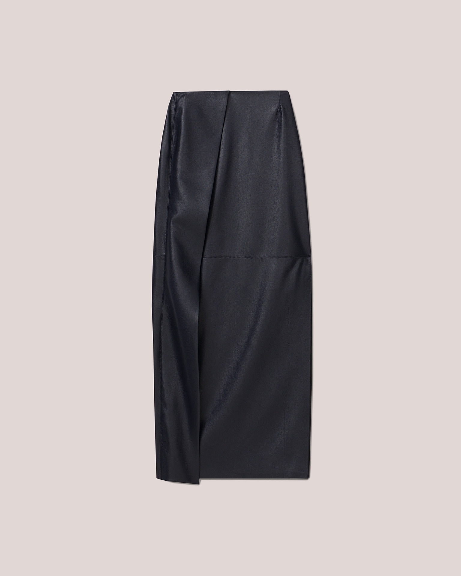 NEVE - Vegan leather waterfall trim pencil skirt - Navy - 1