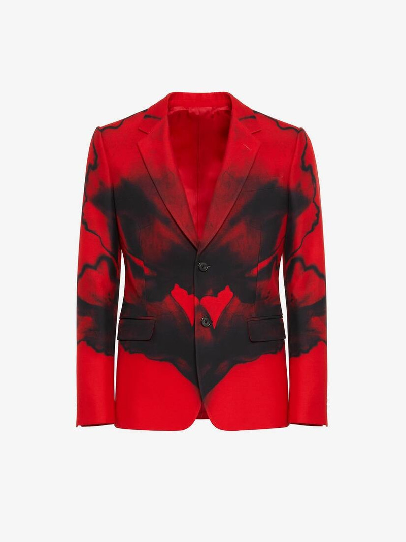 Alexander McQueen Men's Ink Flower Single-breasted Jacket in Red