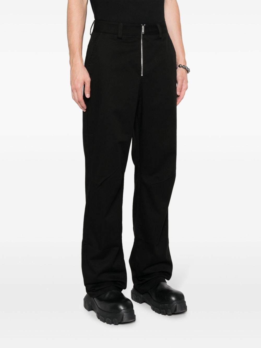 zip-up cotton loose-fit trousers - 3