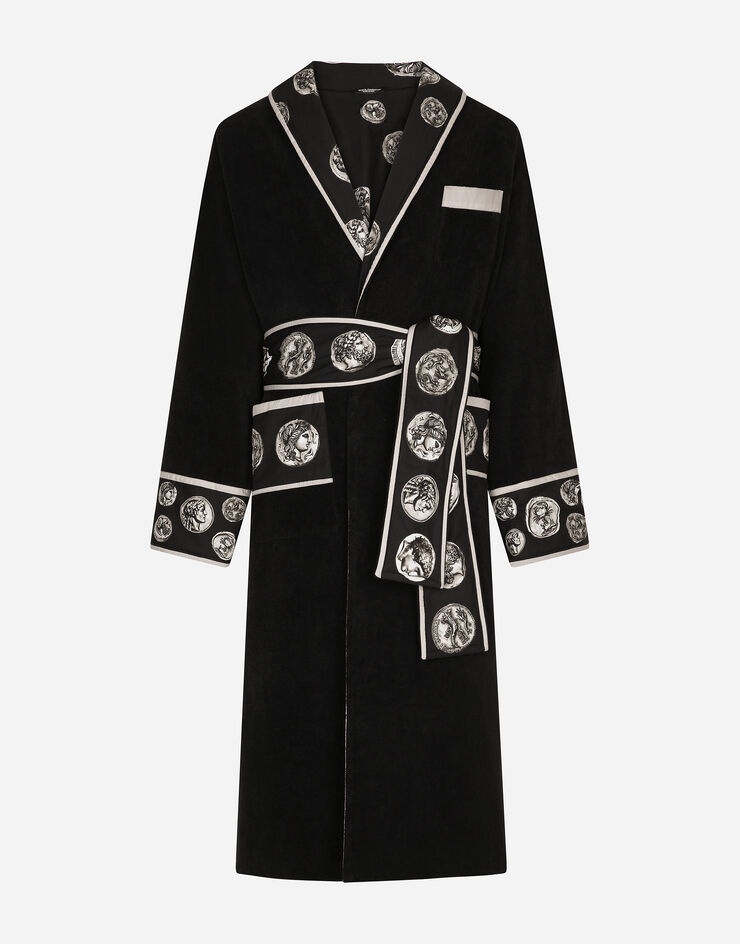 Cotton bathrobe with coin print details - 1