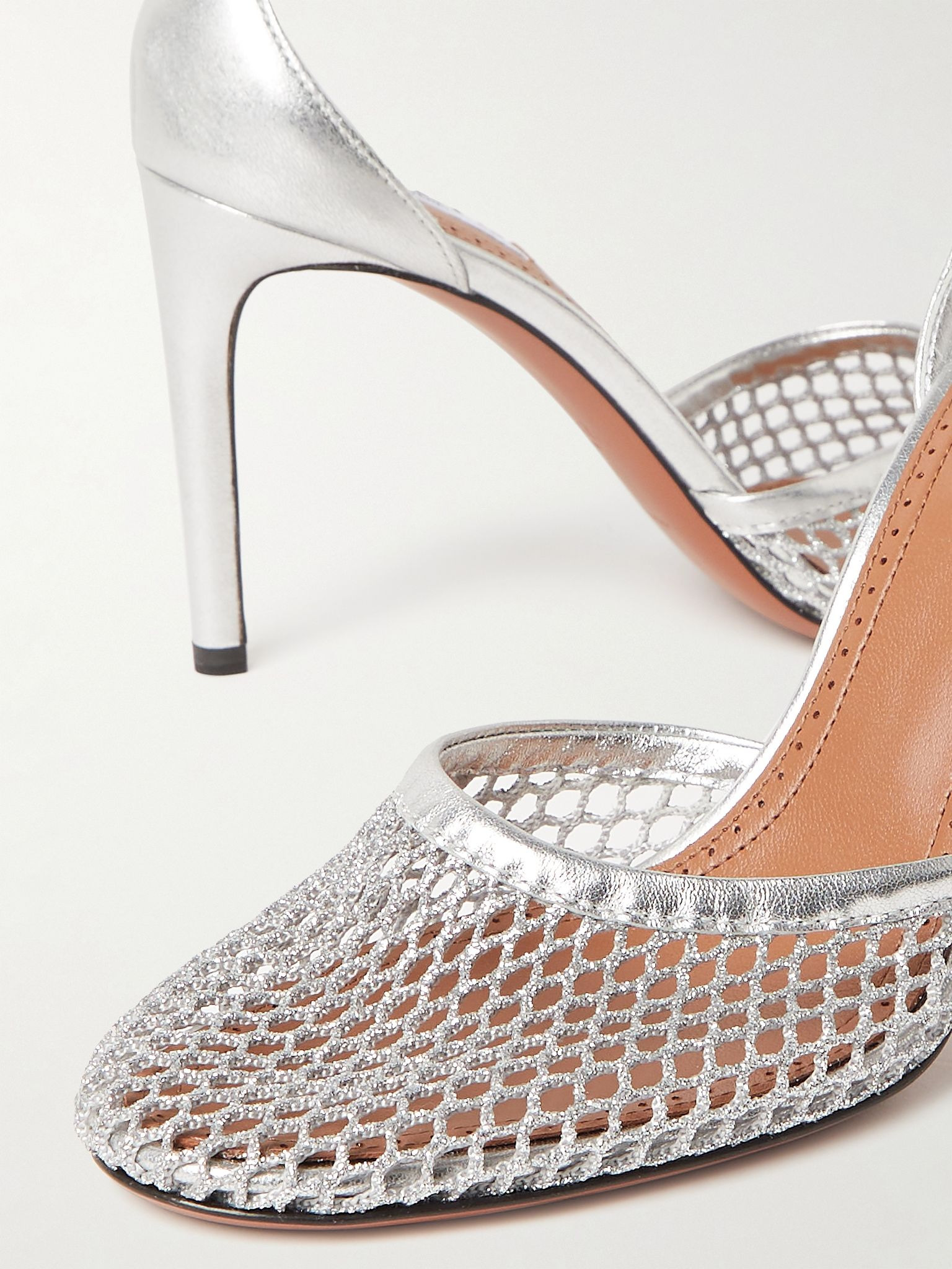 90 fishnet and metallic leather pumps Silver - 4