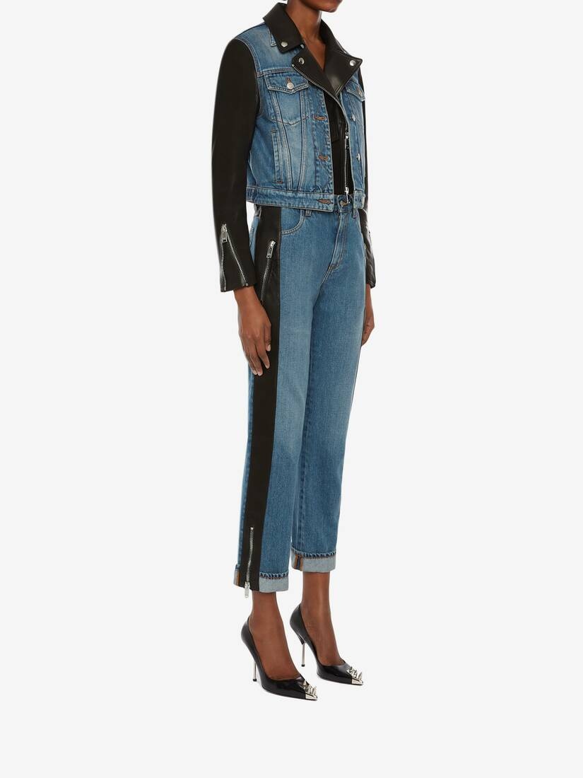 Hybrid Leather Panel Trouser in Black/blue - 3