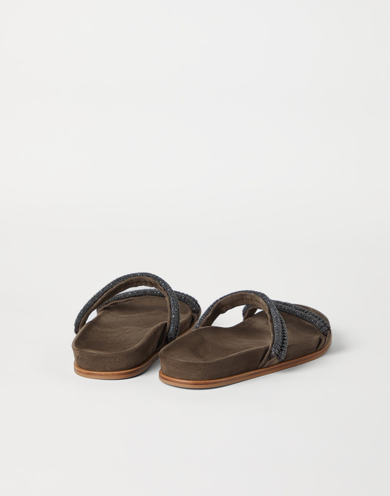 Brunello Cucinelli Suede slides with precious braided straps outlook