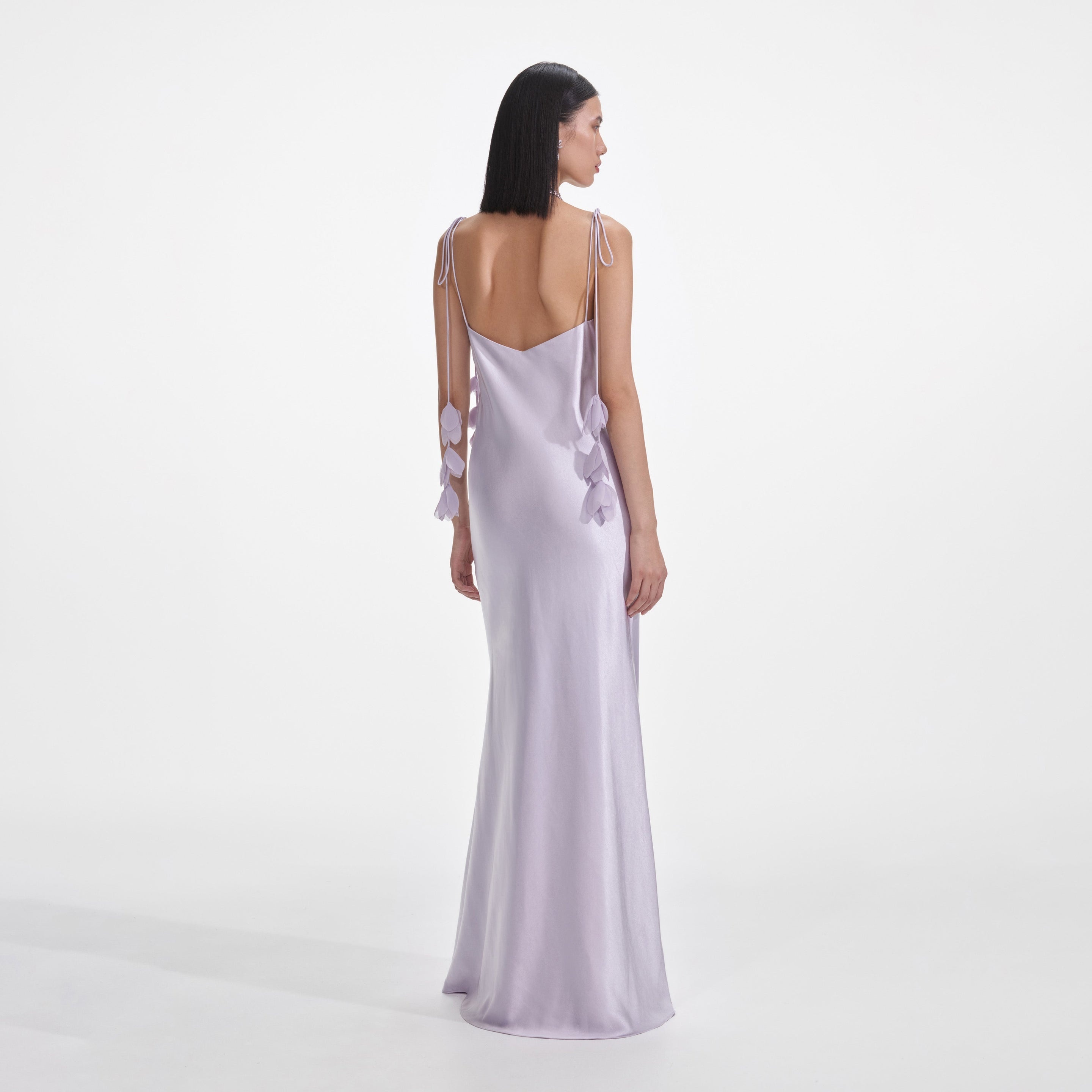 Lilac Flower Satin Maxi Dress - 3