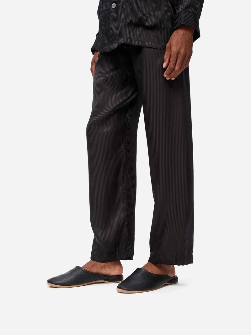 Men's Mule Slippers Morgan Calfskin Leather Black - 5