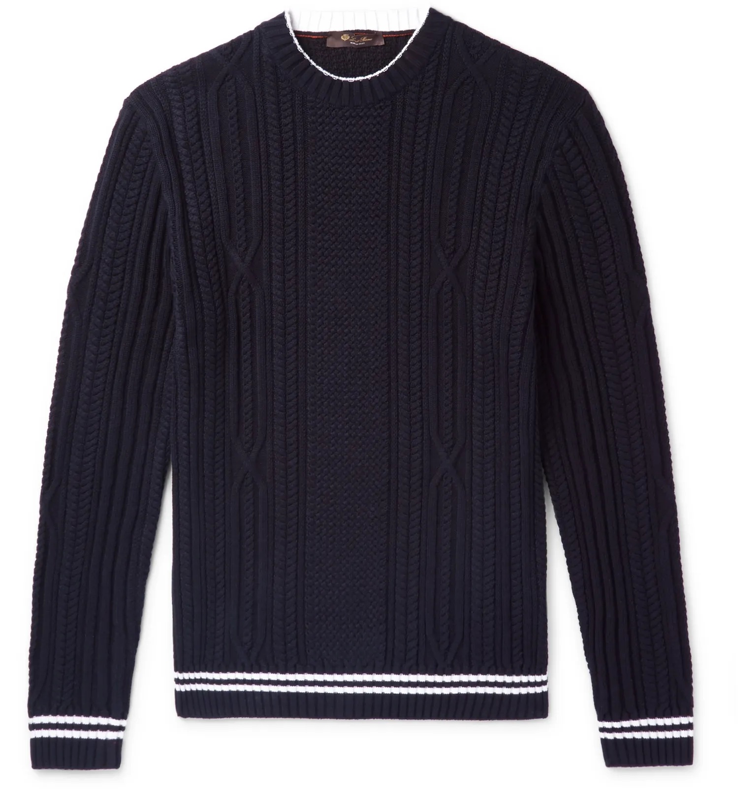 Slim-Fit Striped Cable-Knit Cotton and Cashmere-Blend Sweater - 1