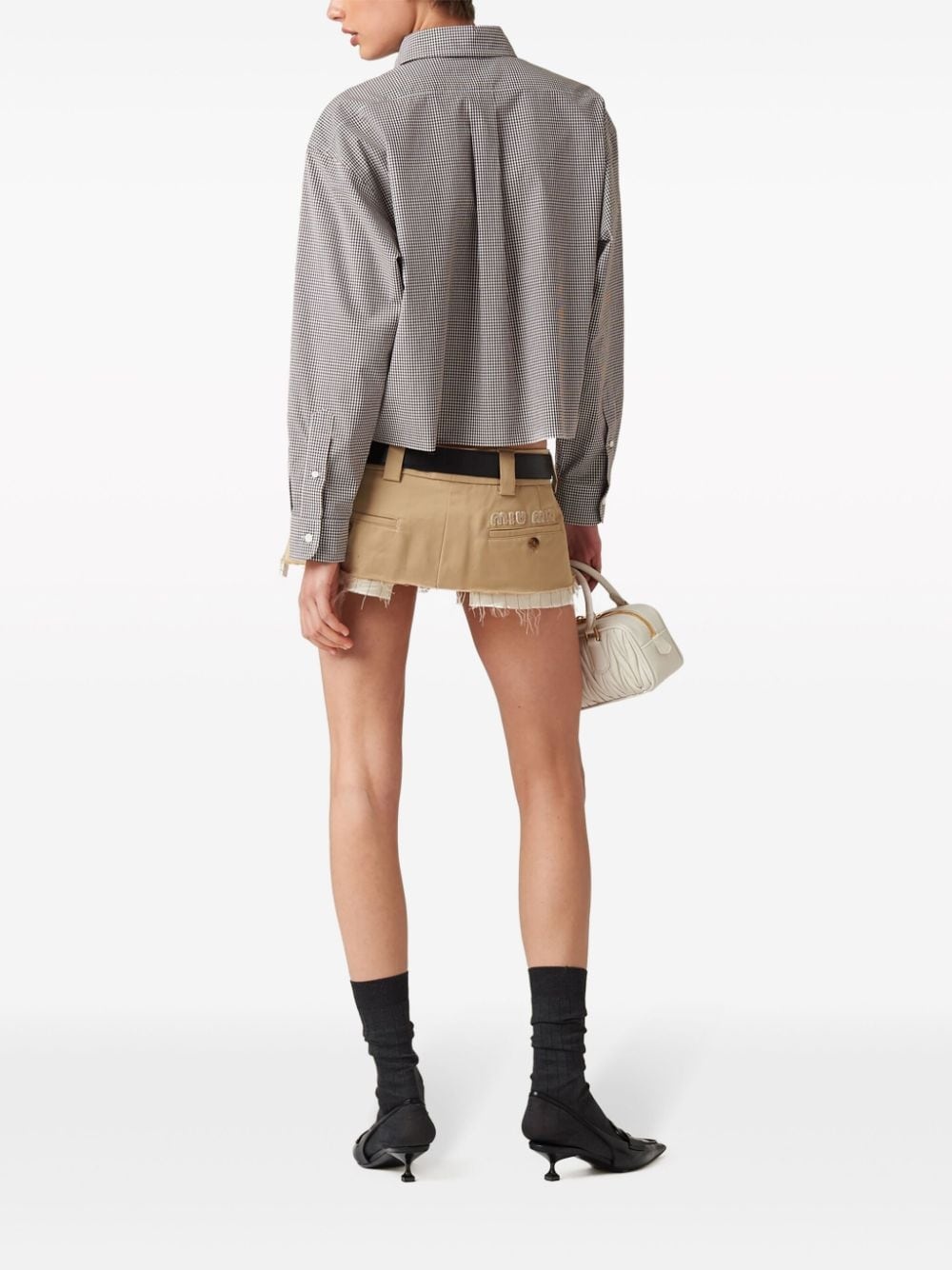gingham cropped cotton shirt - 3