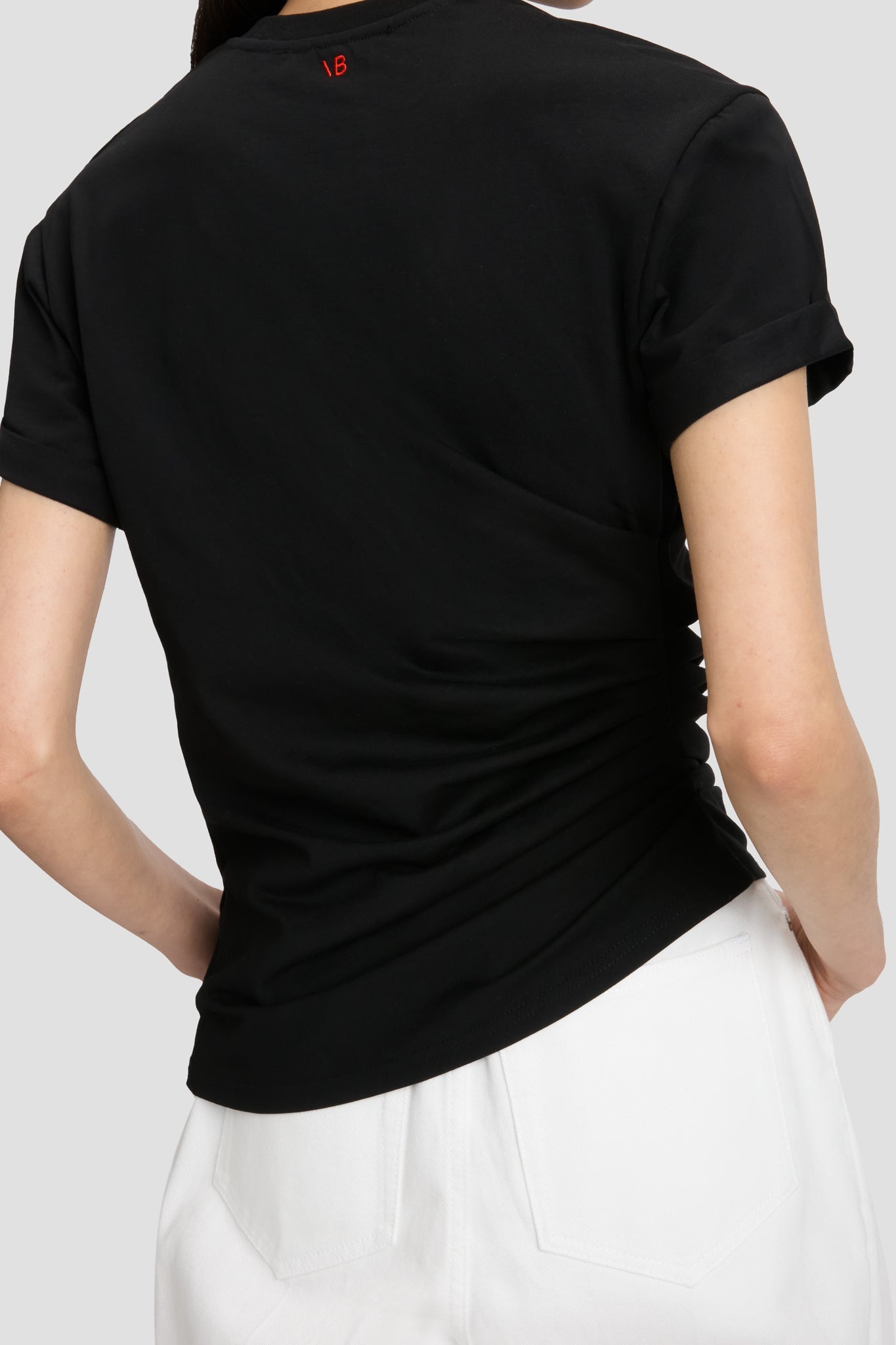 Gathered Detail T-Shirt In Black - 4