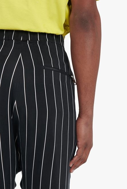 Black and white striped cuprammonium harem-cut pants - 8