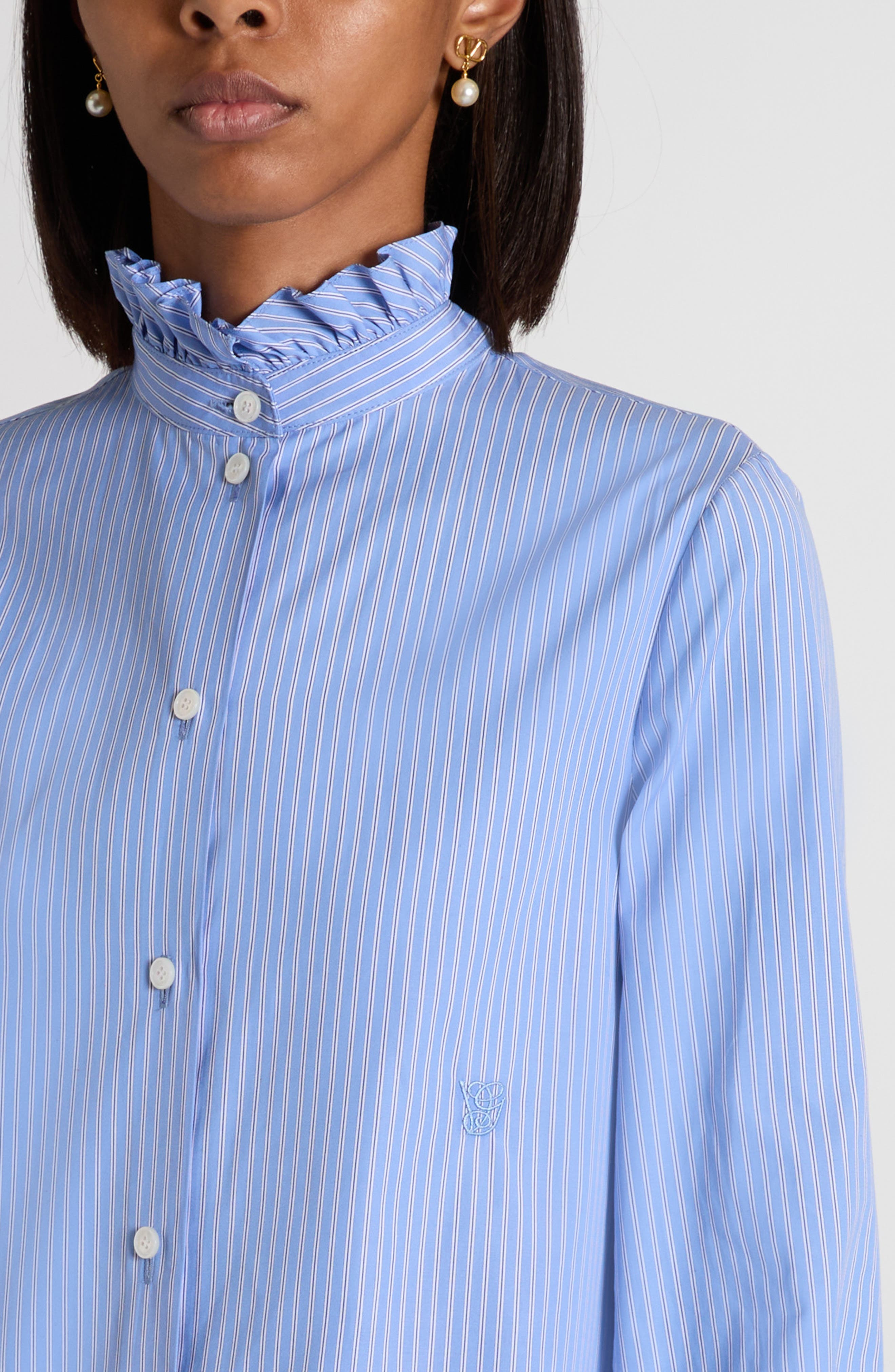 Valentino Garavani Classic Stripe Cotton Poplin Shirt in Lilac/White at Nordstrom - 5
