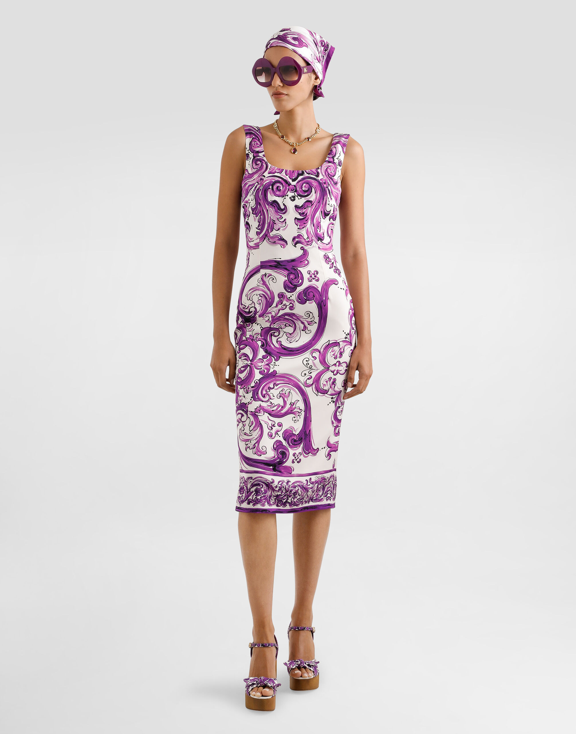 Majolica-print long charmeuse dress - 2