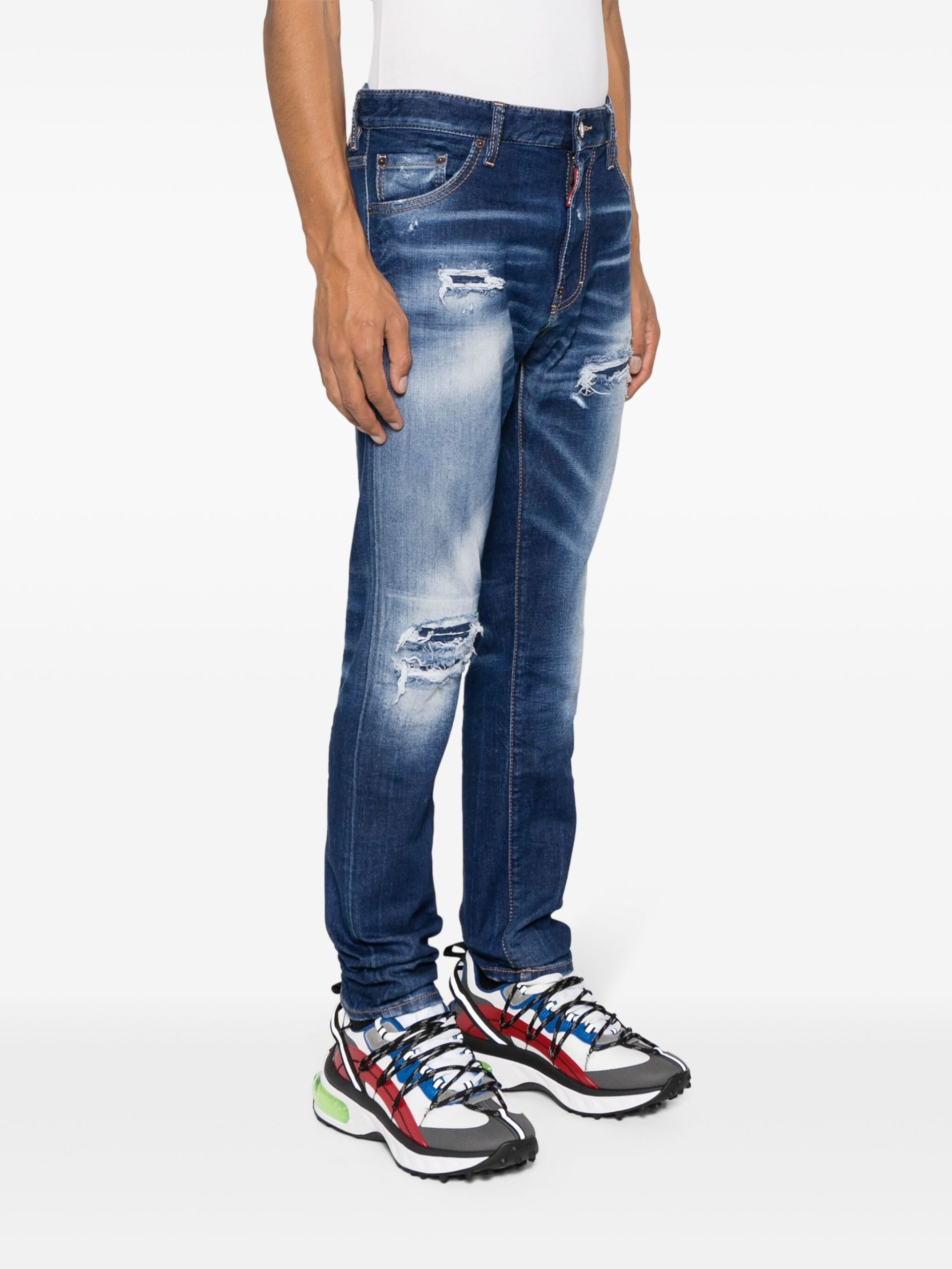 Blue Distressed Slim-Fit Jeans - 3