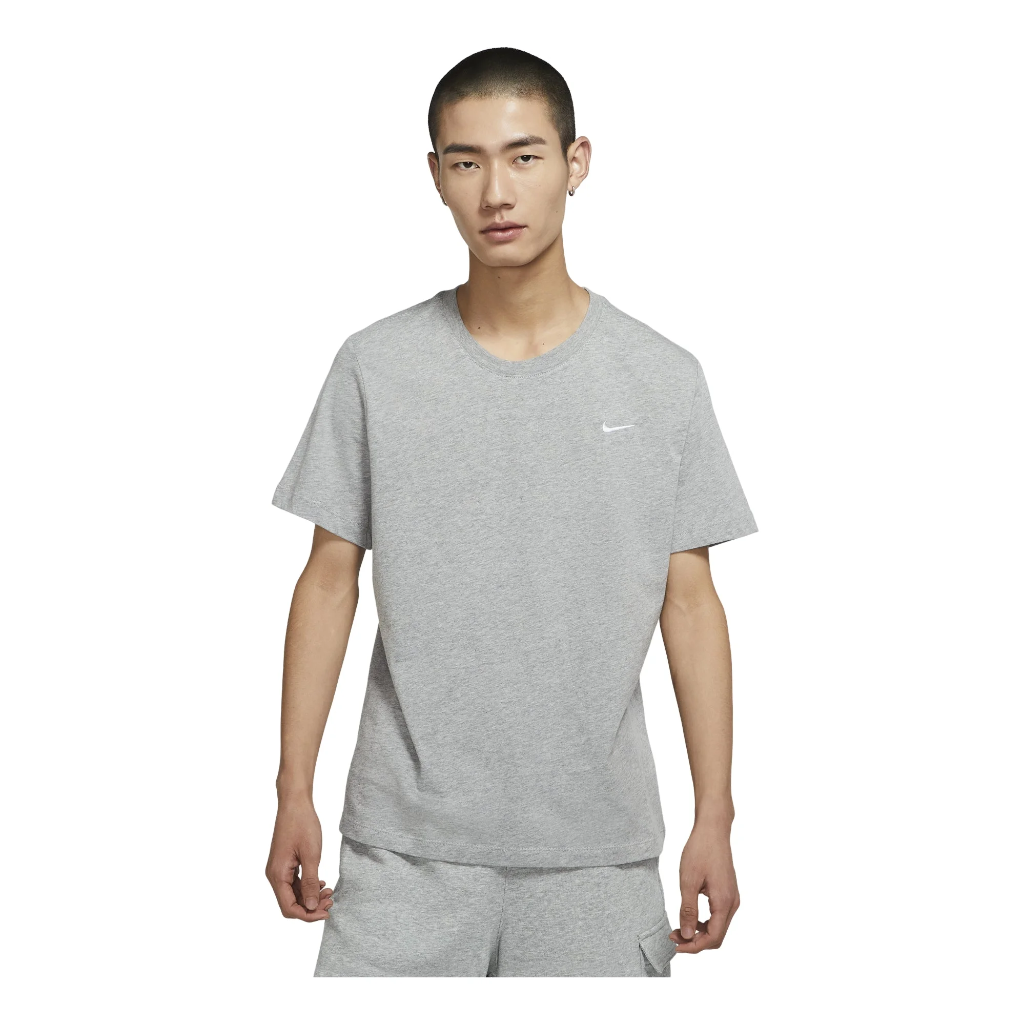 Nike Sportswear Solid Color Embroidered Logo Micro Mark Round Neck Casual Short Sleeve Gray BV0508-0 - 1