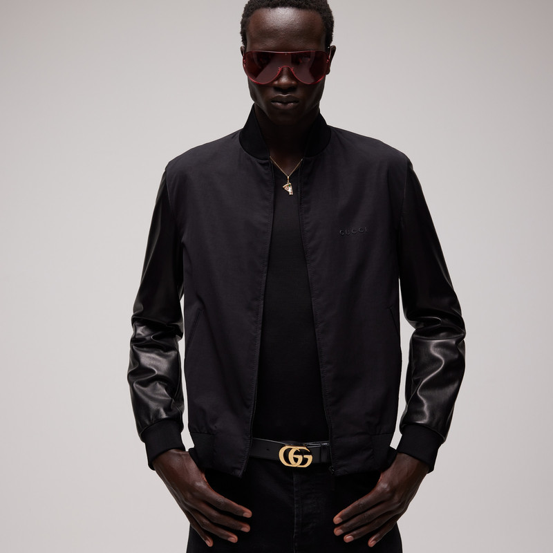 Velvety leather bomber jacket - 1