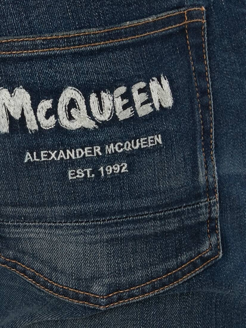 Men's McQueen Graffiti Denim Jeans in Washed Blue 5