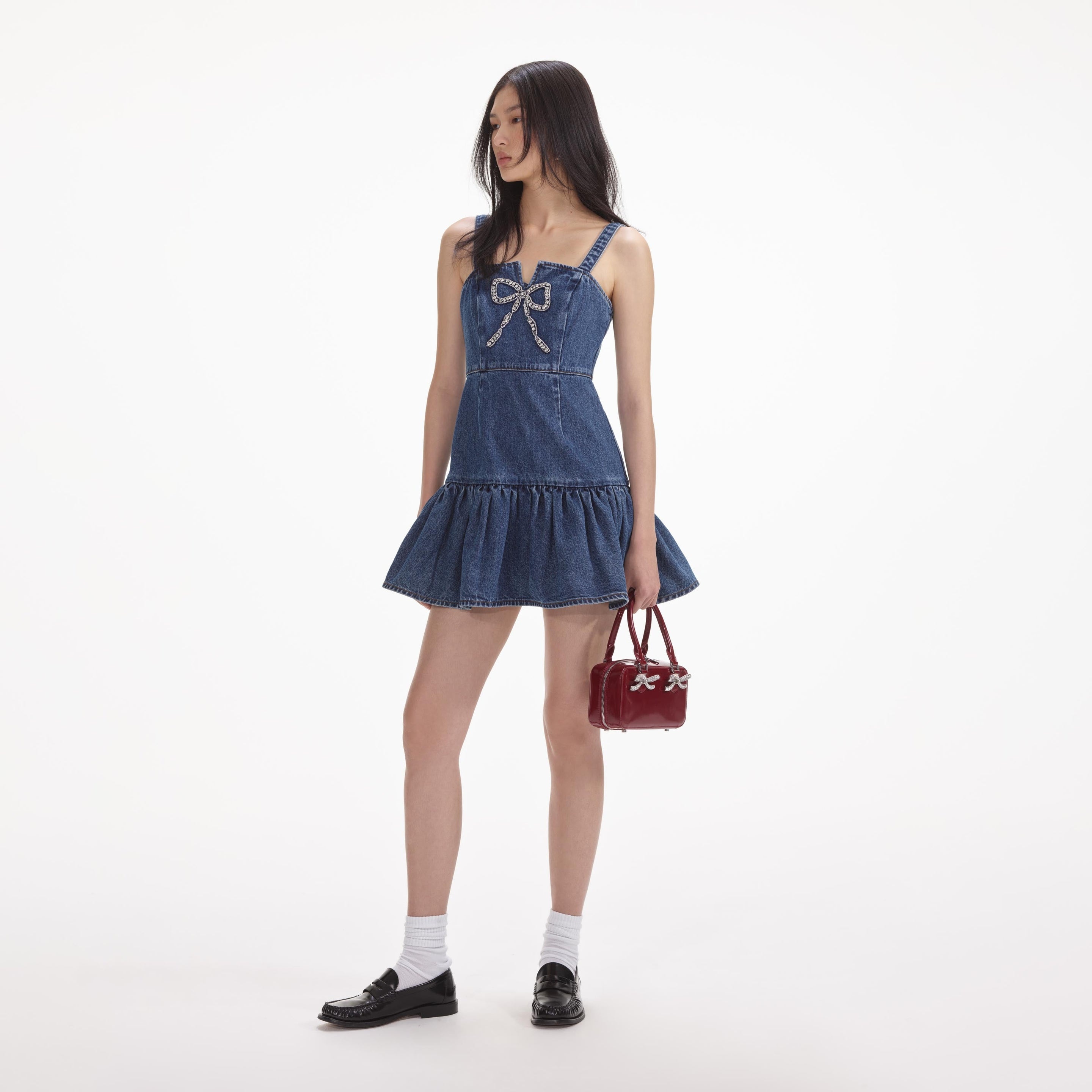 Bow Denim Mini Dress - 2